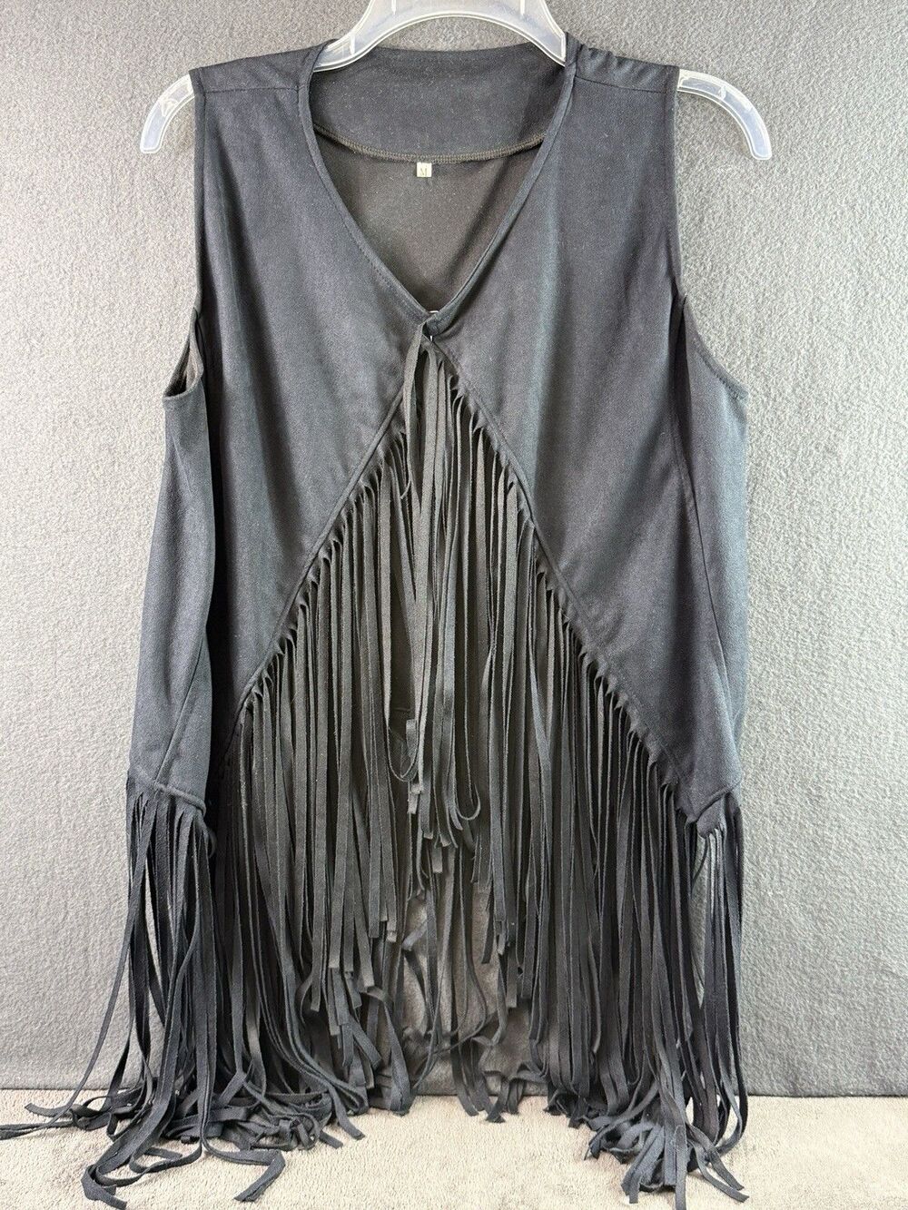 Black Faux Suede Fringe Vest Size M Boho Western Cowgirl Retro Hippie Festival